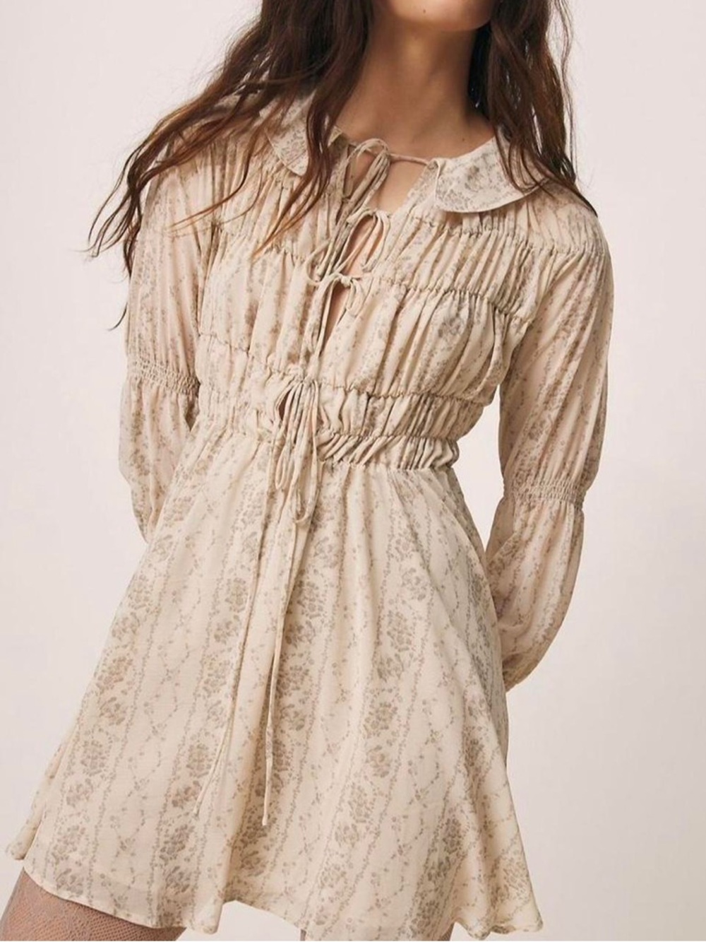 Kimchi Blue Cream Floral Long Sleeve Mini Dress